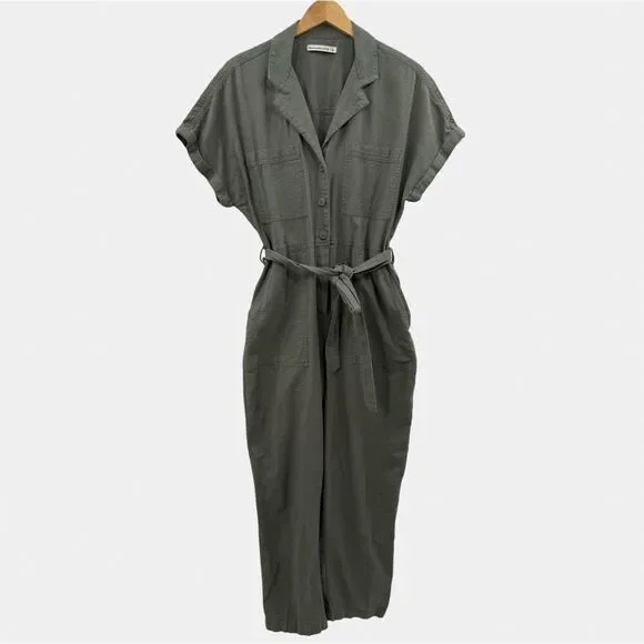 Abercrombie & Fitch Linen Blend Belted Utility Jumpsuit in Green | Large - Picture 2 of 9